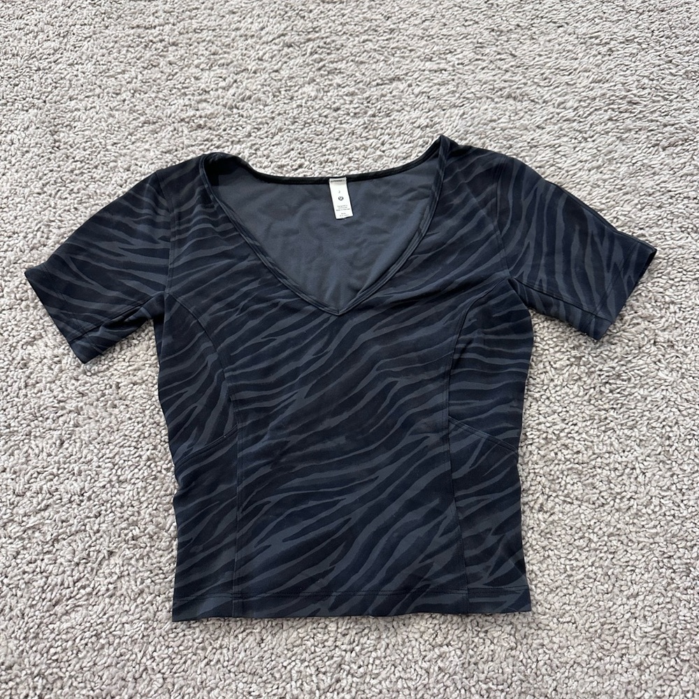 Black Zebra Print V-Neck Top